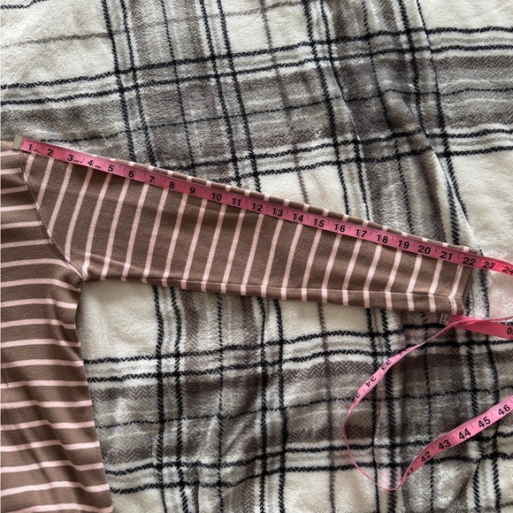L.L. Bean 100% Cotton Striped Quarter-Zip Pullover Sweatshirt Brown Pink Small - Picture 5 of 9